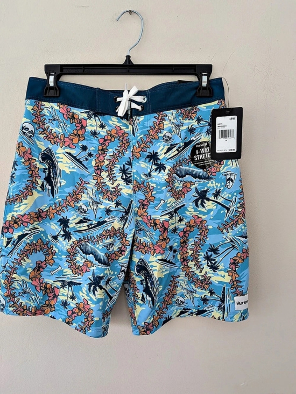 Hurley Dri-FIT Swim Trunks Boys 14 Blue & Orange Floral NWT